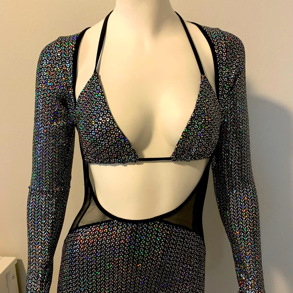 Sequin Long Jumpsuit with Triangle Sequin Bra Top